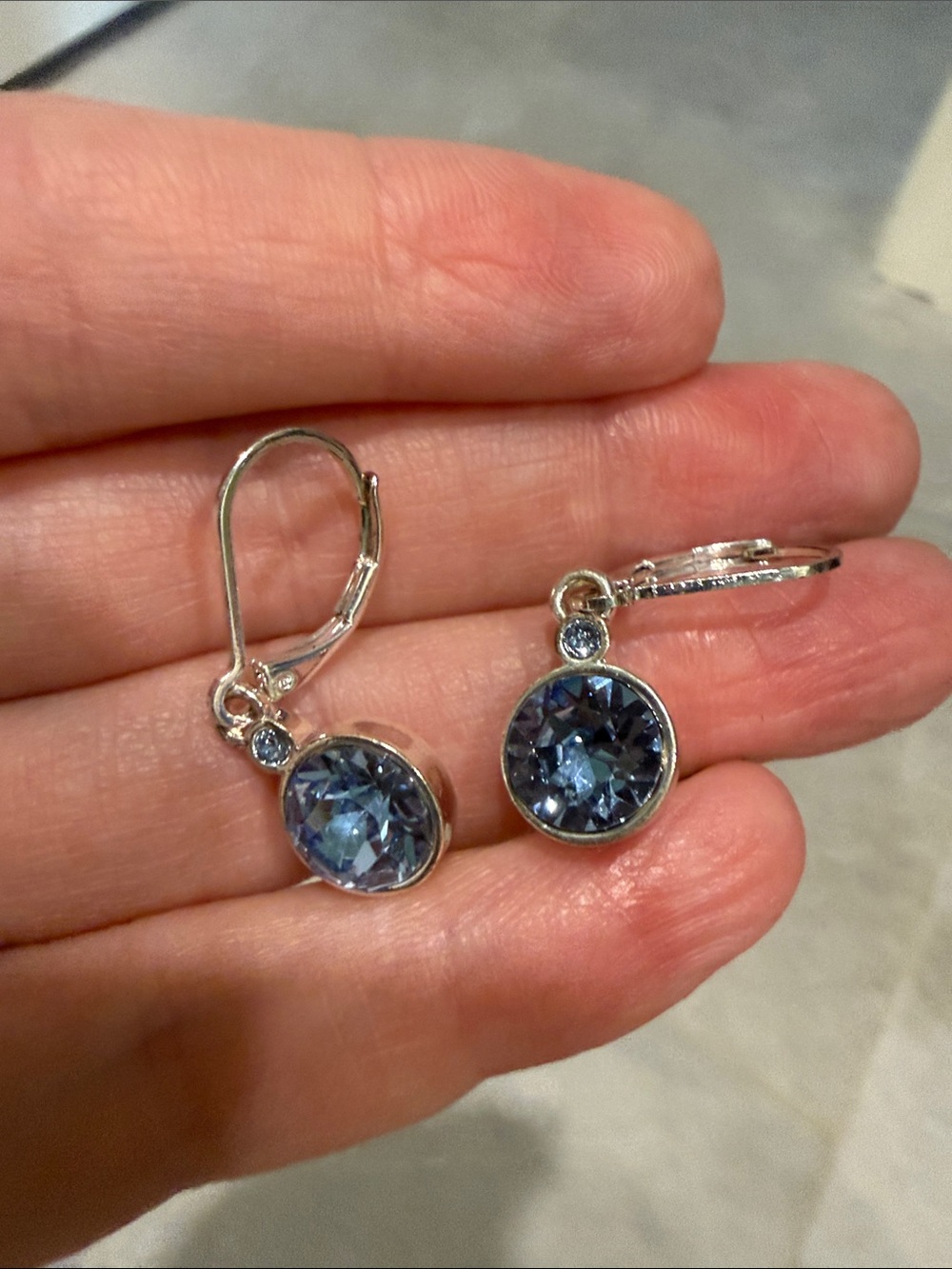 Touchstone Crystal Silver Drop Earrings with Blue Crystals